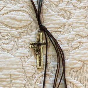 Leather and Silver Cross Necklace